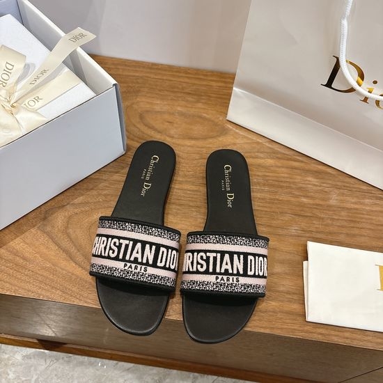 Christian Dior CD Silk Fabric Slip-on Sandals with CD Embroidery