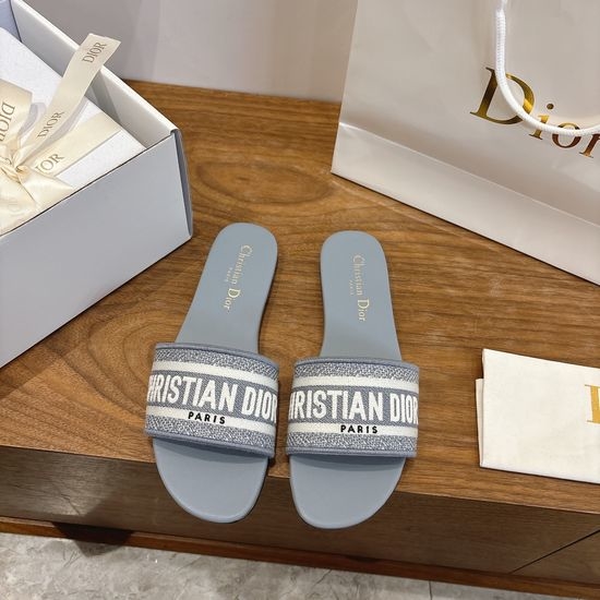 Christian Dior CD Silk Fabric Slip-on Sandals with CD Embroidery