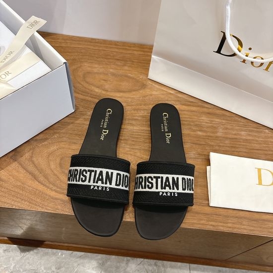 Christian Dior CD Silk Fabric Slip-on Sandals with CD Embroidery
