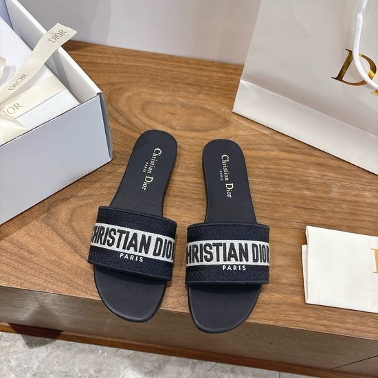 Christian Dior CD Silk Fabric Slip-on Sandals with CD Embroidery