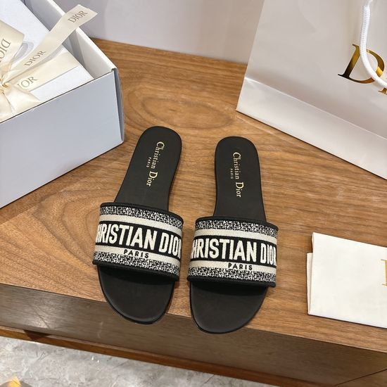 Christian Dior CD Silk Fabric Slip-on Sandals with CD Embroidery