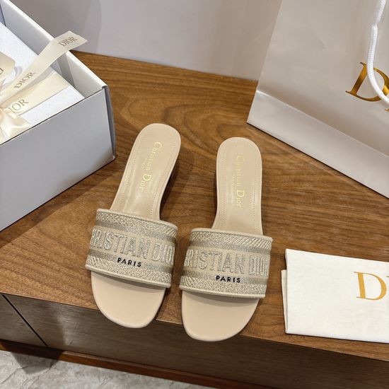 Christian Dior CD Silk Fabric Slip-on Sandals with CD Embroidery