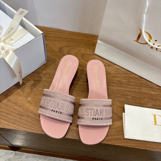 Christian Dior CD Silk Fabric Slip-on Sandals with CD Embroidery