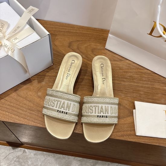 Christian Dior CD Silk Fabric Slip-on Sandals with CD Embroidery