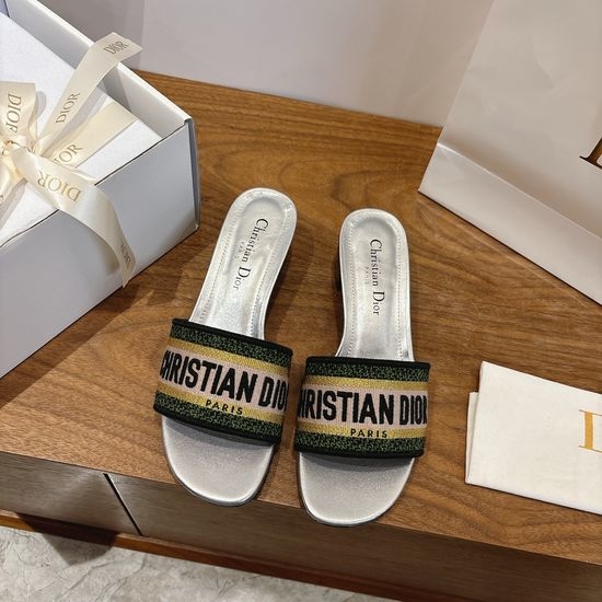 Christian Dior CD Silk Fabric Slip-on Sandals with CD Embroidery