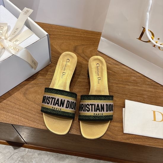 Christian Dior CD Silk Fabric Slip-on Sandals with CD Embroidery
