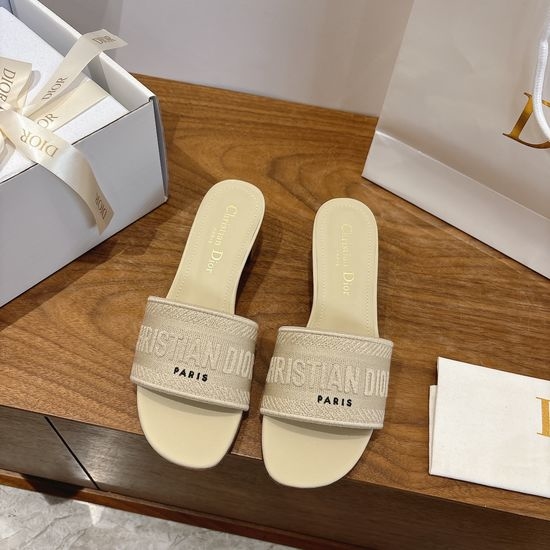 Christian Dior CD Silk Fabric Slip-on Sandals with CD Embroidery