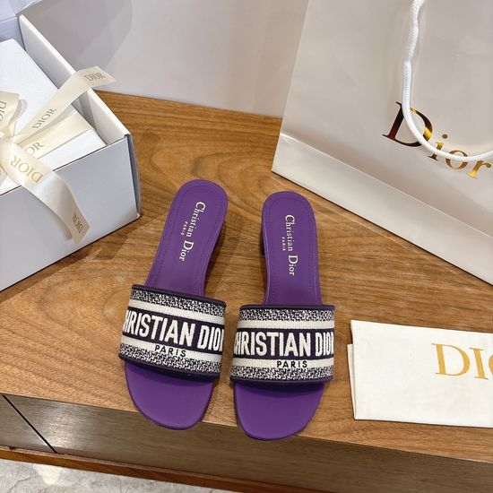 Christian Dior CD Silk Fabric Slip-on Sandals with CD Embroidery