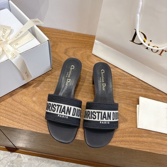 Christian Dior CD Silk Fabric Slip-on Sandals with CD Embroidery
