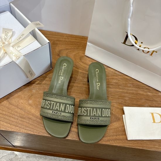 Christian Dior CD Silk Fabric Slip-on Sandals with CD Embroidery