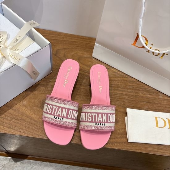 Christian Dior CD Silk Fabric Slip-on Sandals with CD Embroidery