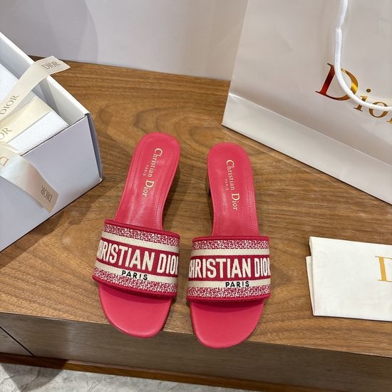 Christian Dior CD Silk Fabric Slip-on Sandals with CD Embroidery