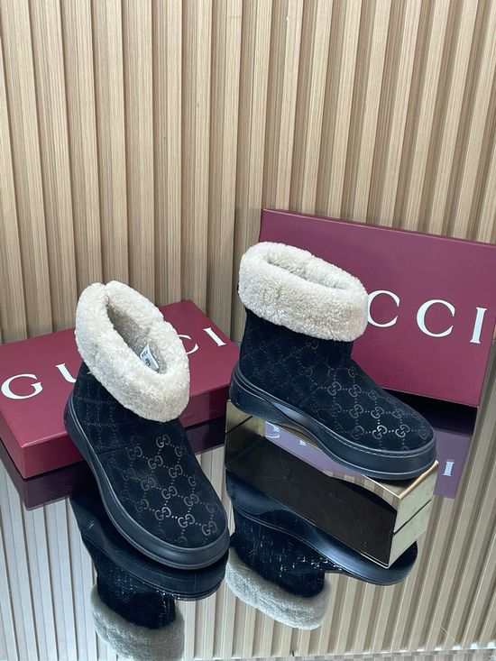 Gucci Plush Lined Suede Snow Boots Anti-slip Rubber Sole