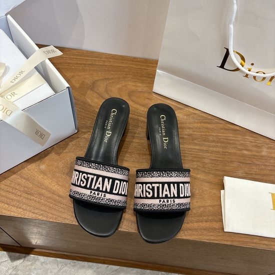 Christian Dior CD Silk Fabric Slip-on Sandals with CD Embroidery