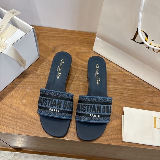 Christian Dior CD Silk Fabric Slip-on Sandals with CD Embroidery