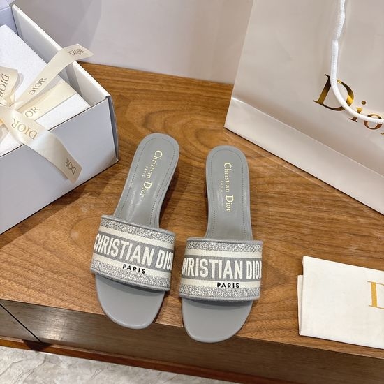 Christian Dior CD Silk Fabric Slip-on Sandals with CD Embroidery