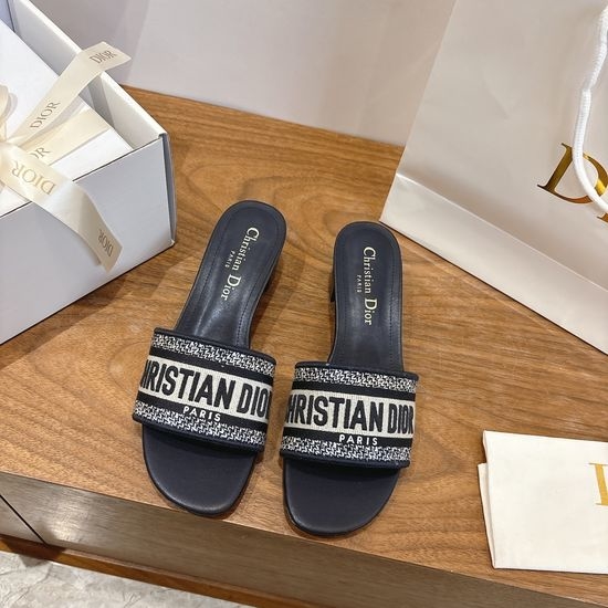 Christian Dior CD Silk Fabric Slip-on Sandals with CD Embroidery