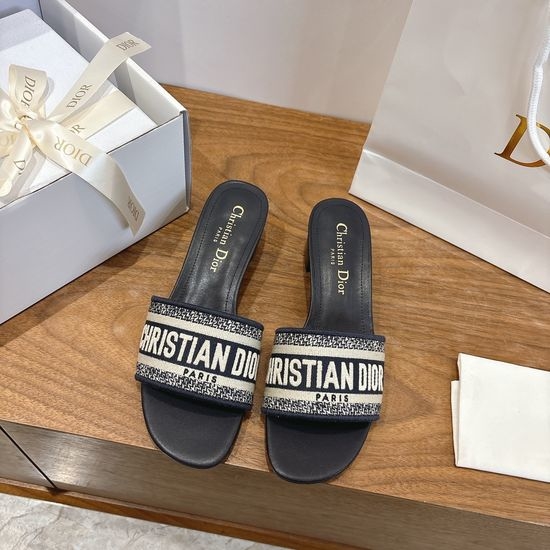 Christian Dior CD Silk Fabric Slip-on Sandals with CD Embroidery