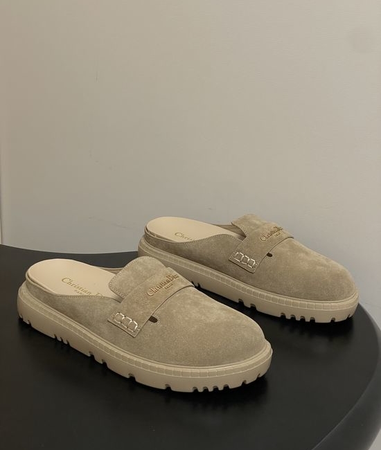 Christian Dior CD Suede Upper Closed Toe Flat Mules Casual Slides