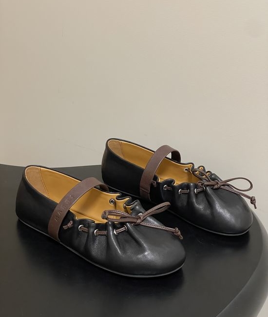 Marni Bow Decor Rounded Toe Ballet Flats
