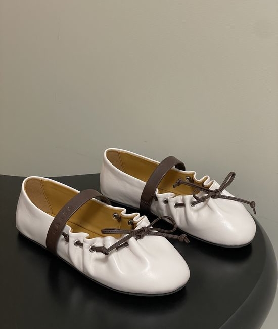 Marni Bow Decor Rounded Toe Ballet Flats