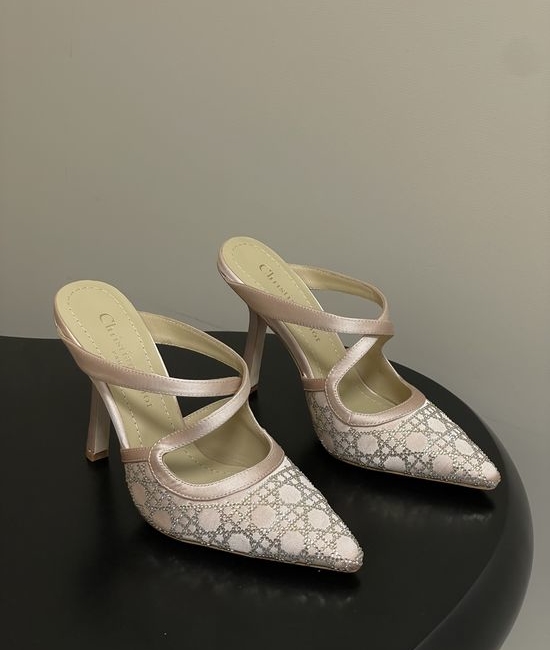 Christian Dior CD Rhinestone Embellished Mesh Kitten Heel Dress Shoes