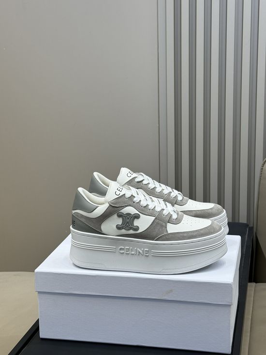 Celine Calfskin Platform Sneakers with Classic Logo Accent