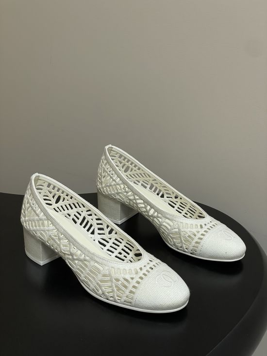 Chanel Woven Raffia Strap Chunky Heel Ballet Flats for Summer