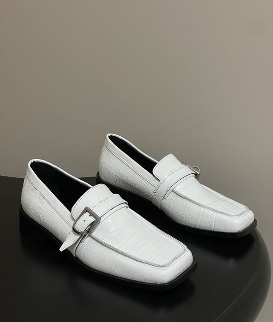 Balenciaga Crocodile Embossed Leather Loafers with Metal Buckle
