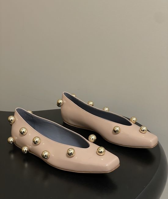 Balenciaga Stud Embellished Square Toe Leather Ballet Flats