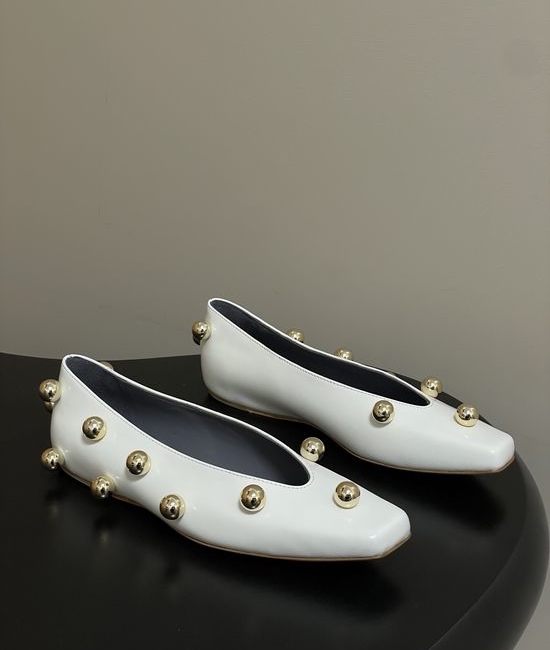 Balenciaga Stud Embellished Square Toe Leather Ballet Flats