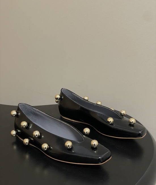 Balenciaga Stud Embellished Square Toe Leather Ballet Flats