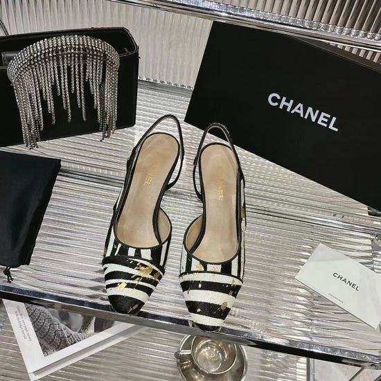 Chanel Chain Decorated Heeled Sandals with Soft Sheepskin Lining
