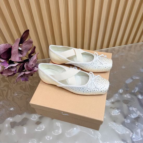 Christian Louboutine Rhinestone Decorated Silk Upper Red Sole Ballet Flats