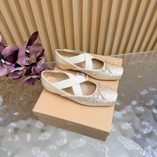 Christian Louboutine Rhinestone Decorated Silk Upper Red Sole Ballet Flats