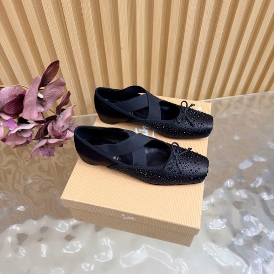 Christian Louboutine Rhinestone Decorated Silk Upper Red Sole Ballet Flats