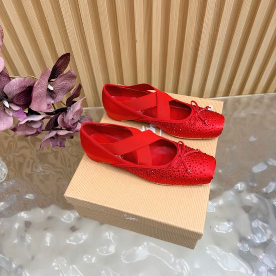 Christian Louboutine Rhinestone Decorated Silk Upper Red Sole Ballet Flats