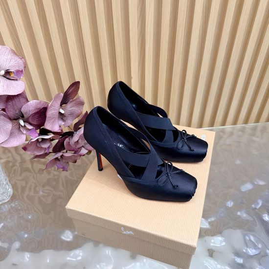 Christian Louboutine Elegant Silk Upper High Heel Red Sole Ballet Shoes
