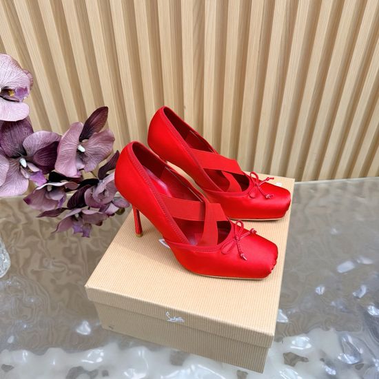 Christian Louboutine Elegant Silk Upper High Heel Red Sole Ballet Shoes