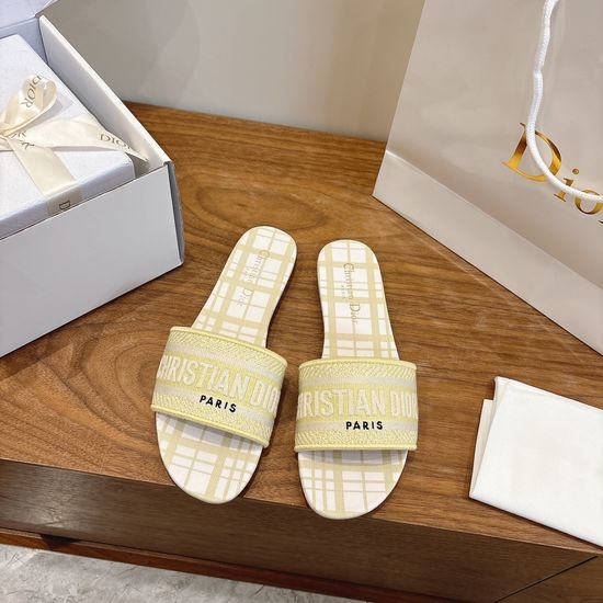 Christian Dior CD Silk Fabric Slip-on Sandals with CD Embroidery