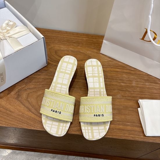 Christian Dior CD Silk Fabric Slip-on Sandals with CD Embroidery