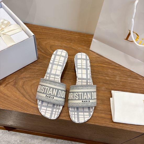 Christian Dior CD Silk Fabric Slip-on Sandals with CD Embroidery