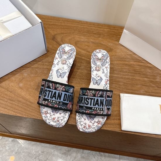 Christian Dior CD Silk Fabric Slip-on Sandals with CD Embroidery
