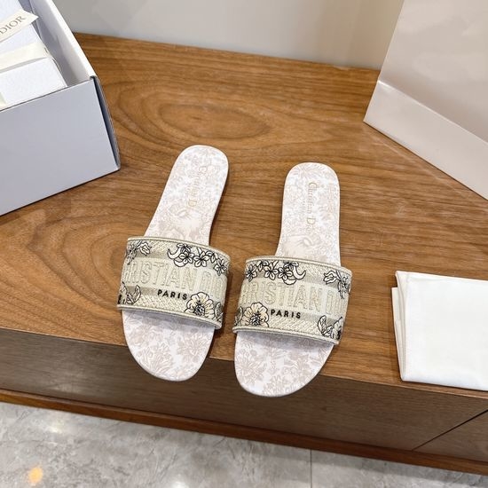 Christian Dior CD Silk Fabric Slip-on Sandals with CD Embroidery