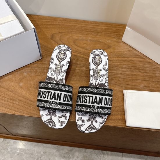 Christian Dior CD Silk Fabric Slip-on Sandals with CD Embroidery