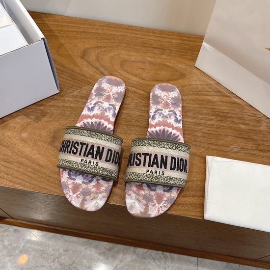 Christian Dior CD Silk Fabric Slip-on Sandals with CD Embroidery