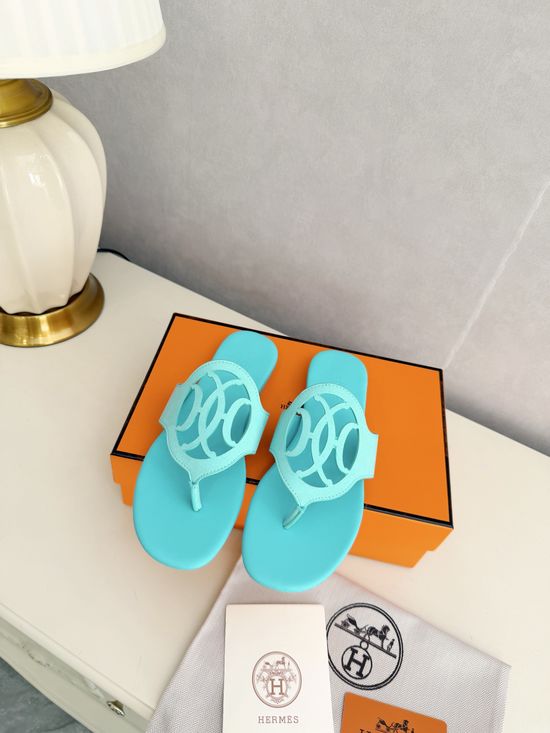 Hermes Genuine Leather Flip Flops Comfortable Casual Daily Slippers