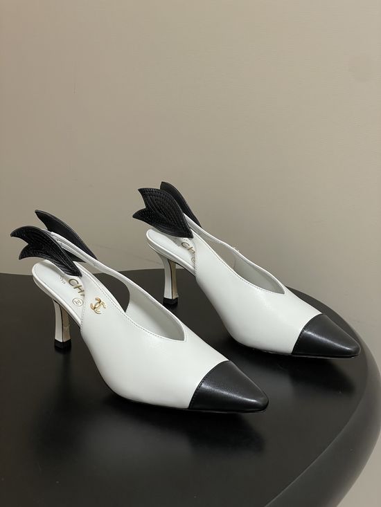 Chanel Two Tone Pointed Toe Slingback High Heel Sandals
