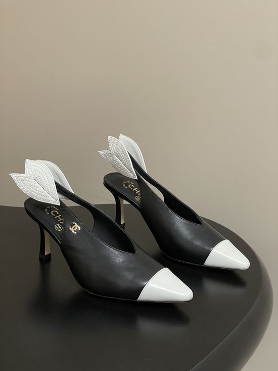 Chanel Two Tone Pointed Toe Slingback High Heel Sandals