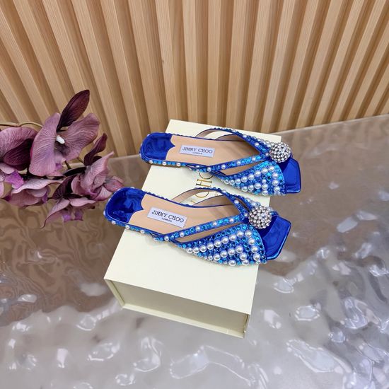 Jimmy Choo Pearl Rhinestone Pointed Toe Flat Evening Dress Shoes